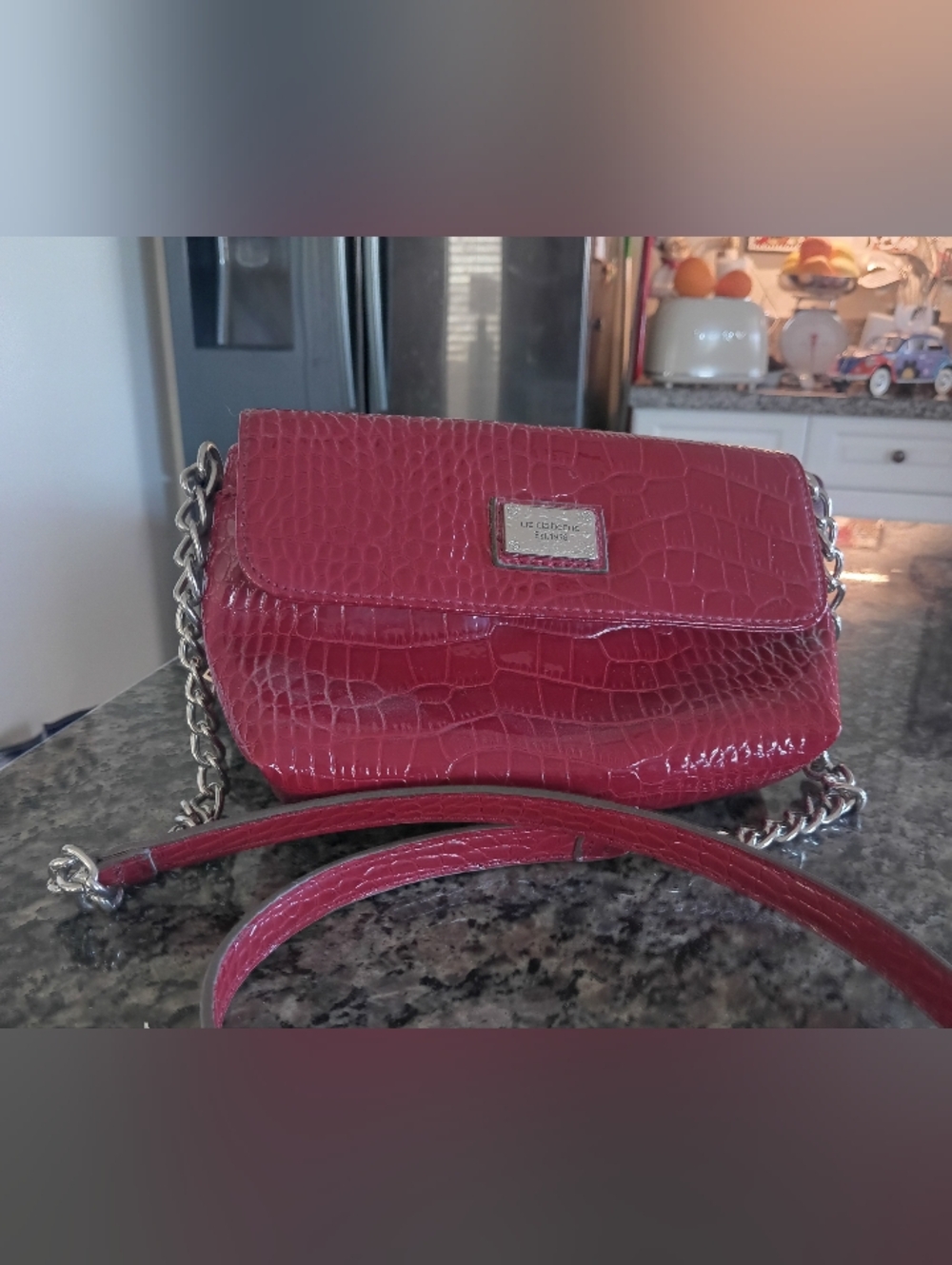 Liz Claborne Croc-Embossed Red Crossbody Bag with Chain Strap